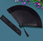 Yelpaze Kaliteli Siyah Özel El Yapımı Bambu Hediye Kese ile