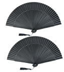 2 Adet Yelpaze Kaliteli Siyah Özel El Yapımı Bambu Hediye Kese ile