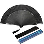 1 Adet Yelpaze Kaliteli Siyah Özel El Yapımı Bambu Hediye Kutu ile