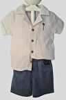 2'li Erkek Çocuk Krem Gömlek Mavi Sortlu Takım