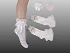 2'li Kız Çocuk Krem Dantel Kurdele Detaylı Soket çorap