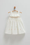 Kız Bebek Elbise Ekru Askılı Fırfırlı Çiçek İşlemeli