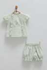 Kız Bebek 2'li Müslin Takım Yeşil Çiçek İşlemeli Şortlu