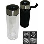 Dijital Sıcaklık Göstergeli Koruma Kılıflı Cam Termos 500 ml