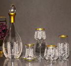 61 Parça 12 Kişilik Başak Kristal Kesme Gold Cam Su Bardak Takımı,Meşrubat Bardağı Seti