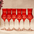 6 Parça Renkli Kristal Kesme Kahve Yanı Kadeh Bardak Seti