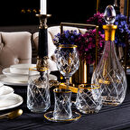 31 Parça 6 Kişilik Kare Gold El Dekor Parlatma Kesme Cam Su Takımı