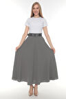 SORALLİNE KADIN ETAMİN DESEN BAHARLIK ASTARLI 90 CM BOYUNDA KLOŞ ETEK 779 GRİ