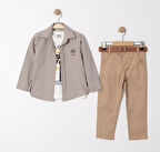 Palmiye Baskılı Tişört , Gömlek Ve Pantolon Takım MNK4136