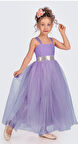 Sırt Gipeli Tütü Etek Kız Çocuk Saten Parti Abiye Elbise MNK0340