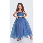 Sırt Gipeli Tütü Etek Kız Çocuk Saten Parti Abiye Elbise MNK0340