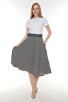 SORALLİNE KADIN ETAMİN DESEN BAHARLIK ASTARLI 70 CM BOYUNDA KLOŞ ETEK 780 GRİ