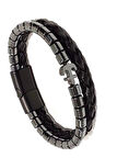 Çıpa Figürlü Hematit Doğaltaş&%100 Deri Kombin Siyah Erkek Bileklik 21 cm