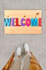 Dijital Baskı Dekoratif Welcome Ahşap Kapı Önü Paspası