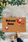 Welcome Home, Yılbaşı Teması, Yılbaşı Süsü, İç ve Dış Kapı Önü Paspası, Dekoratif Dijital Baskı Paspas, Noel Baba