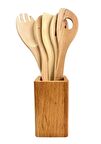 Doğal Ahşap Masif Kayın Tahta Kaşık Spatula Servis Seti – Kutulu 6 Parça