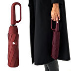 10 Fiber Telli Tam Otomatik Şemsiye Güçlendirilmiş Telli Kanca Saplı Şemsiye - Bordo