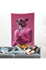 Sigara İçen Pembe Leopar Duvar Örtüsü-7859