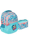 Relaxion Kelebek Desen Mavi Renkli Kız Çocuk İlkokul Sırt Çantası ve Beslenme Çantası 2li Set