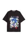UNİSEX Bay Sonic Desenli Siyah Yazlık T-shirt