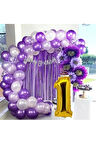 1 YAŞ LÜX MOR LİLA BALON ZİNCİR SET DOĞUM GÜNÜ PARTİ SETİ SÜSÜ