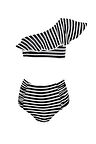 Tek Omuz Çizgili Fırfır Yüksek Bel 50UV Kız Çocuk Bikini Takımı by Nessi Byrd