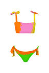 Glitch Desenli Renkli UV50 Kız Çocuk Bikini Takımı