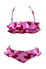 Halter Yaka Ayarlanabilir Askılı Kalp Desenli Fırfırlı 50UV Kız Çocuk Bikini Takımı