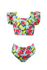 Meyve Desenli Fırfırlı UV50 Kız Çocuk Bikini Takımı By Nessi Byrd