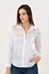 Kadın Hafif Dökümlü Beyaz Saten Gömlek