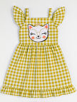 Sarı Ekoseli Fırfırlı Kız Çocuk Elbise