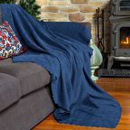 Jakarlı Şönil Koltuk Örtüsü  | Çekyat Örtüsü | Koltuk Şalı 110x175 2 ad. Kaymaz Gece Mavisi