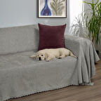 Jakarlı Şönil Koltuk Örtüsü  | Çekyat Örtüsü | Koltuk Şalı 175x300 Kaymaz Gümüş