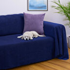 Jakarlı Şönil Koltuk Örtüsü  | Çekyat Örtüsü | Koltuk Şalı 175x300 Kaymaz Lacivert