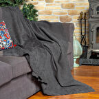 Jakarlı Şönil Koltuk Örtüsü  | Çekyat Örtüsü | Koltuk Şalı 175x215 Kaymaz Gri