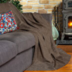 Jakarlı Şönil Koltuk Örtüsü  | Çekyat Örtüsü | Koltuk Şalı 175x215 Kaymaz Kahve