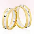 Sarı Beyaz Kare Altın Alyans 7904