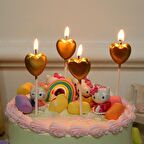 4 ADET GOLD KALPLİ PASTA MUMU KALPLİ DOĞUM GÜNÜ PASTA MUMU GOLD PASTA MUMU KALPLİ MUM GOLD CANDLE