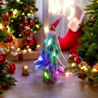 2 ADET BEYAZ KARLI YILBAŞI AĞACI RENKLİ LED IŞIKLI NOEL AĞACI ŞAPKALI AHŞAP KÜTÜKLÜ NOEL AĞACI 22 CM