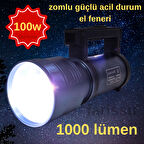 RT-829 100W 1000 Lümen Güçlü LED Acil Durum ve El Feneri – Şarjlı, Full Metal Gövde, Zoom Özellikli