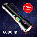 OR-W518 Ultra Güçlü Beyaz Lazer LED El Feneri | 100W, 6000 Lümen, 2 KM Zoom Menzil Powerbank Özellikli