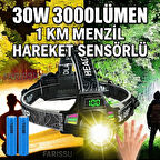 Ultra Güçlü 30W LED Sensörlü Kafa Lambası - 3000 Lümen, Dijital Şarj Göstergeli, Type-C Şarjlı