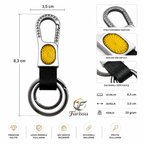 Premium Taşlı Karabina Kancalı Deri Anahtarlık - Sarı Reflektörlü & Çift Halkalı