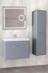 MAUNA 80 CM BANYO DOLABI LED MERCEK AYNALI GRİ - BOY DOLAP DAHİL
