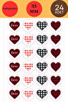 24 Adet - Kalp Ekose Sticker - Hediye Sticker - Notebook Sticker - Defter Sticker - Yılbaşı Süsü