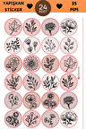 24 Adet - Pink Autumn Sprint Sticker - Hediye Paketi Sticker - Pembe Çiçek Sticker - Yaprak Sticker