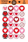 24 Adet - Karışık Kalp Sticker - Love Sticker - Hediye Paketi Sticker - Ambalaj Sticker -Sticker
