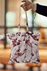 Plaj Çantası - Bordo Çiçekli Plaj Çantası - Keten Çok Amaçlı Çanta 35x35