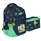 Erkek Çocuk Beslenmeli Suya Dayanıklı 4 Bölmeli Okul Sırt Çantası RLX1350YeşilDinazor