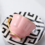 6 lı Porselen Kahve Fincan Takımı Yaldızlı Pembe 2622